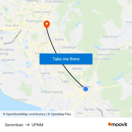 Seremban to UPNM map