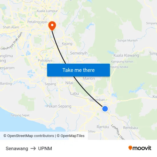 Senawang to UPNM map