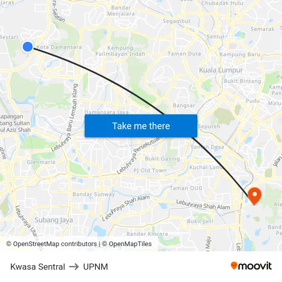 Kwasa Sentral to UPNM map