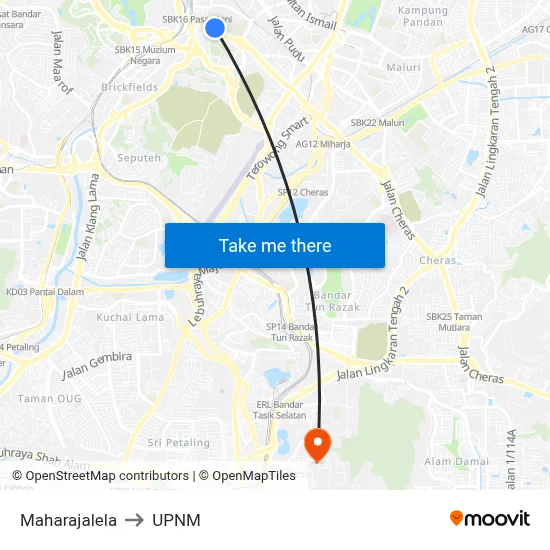 Maharajalela to UPNM map