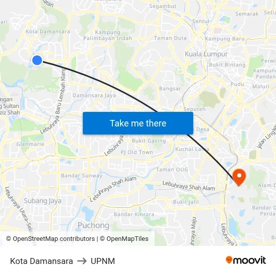 Kota Damansara to UPNM map