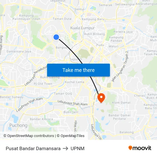 Pusat Bandar Damansara to UPNM map
