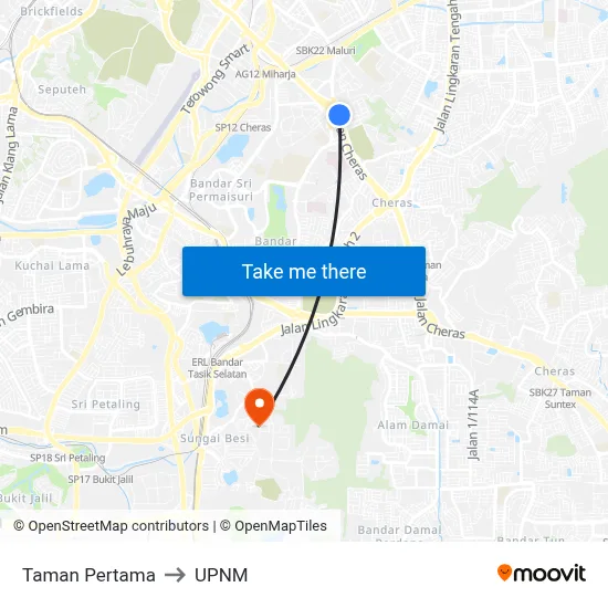 Taman Pertama to UPNM map