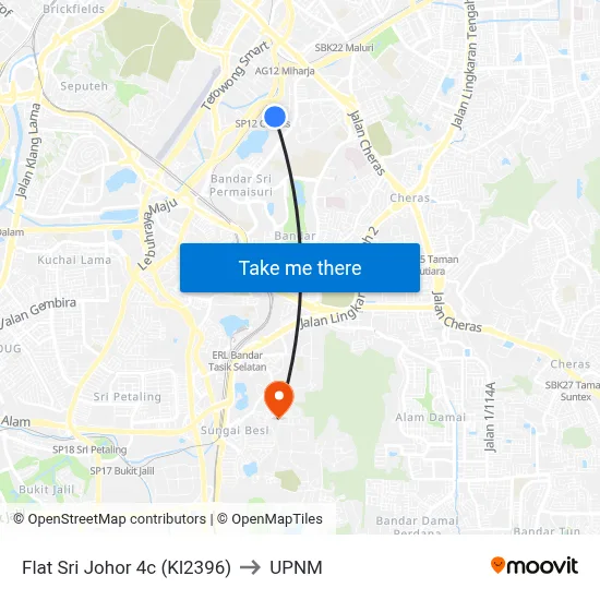 Flat Sri Johor 4c (Kl2396) to UPNM map