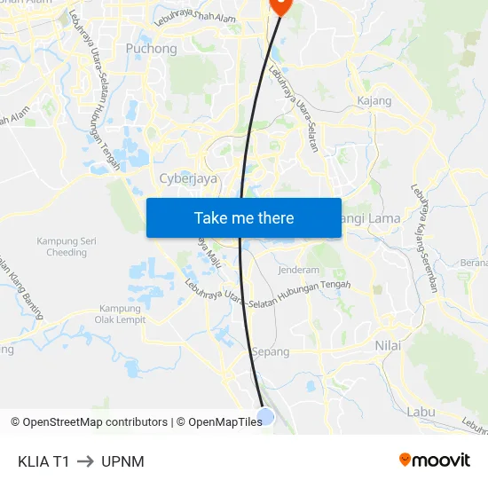 KLIA T1 to UPNM map
