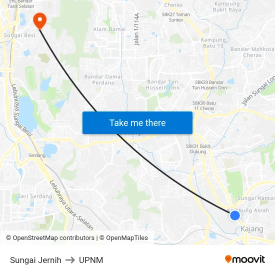 Sungai Jernih to UPNM map