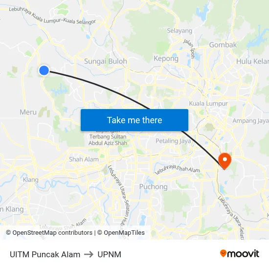UITM Puncak Alam to UPNM map
