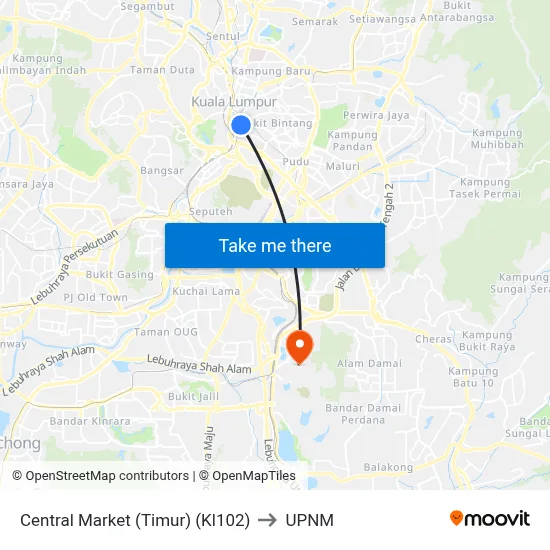 Central Market (Timur) (Kl102) to UPNM map