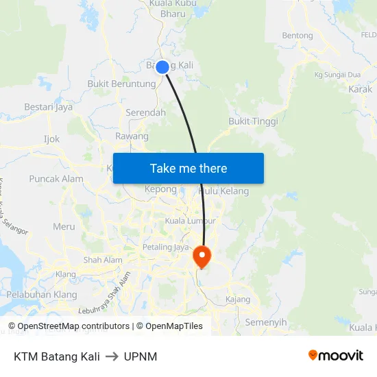 KTM Batang Kali to UPNM map
