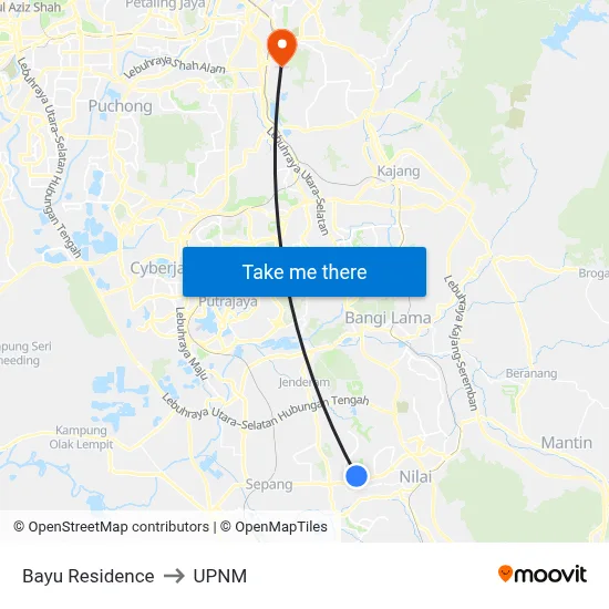 Bayu Residence to UPNM map