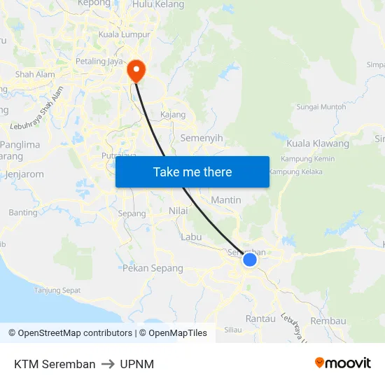 KTM Seremban to UPNM map