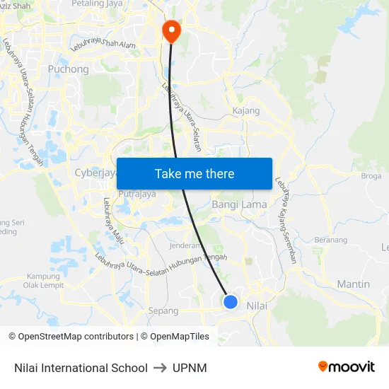 Nilai International School to UPNM map