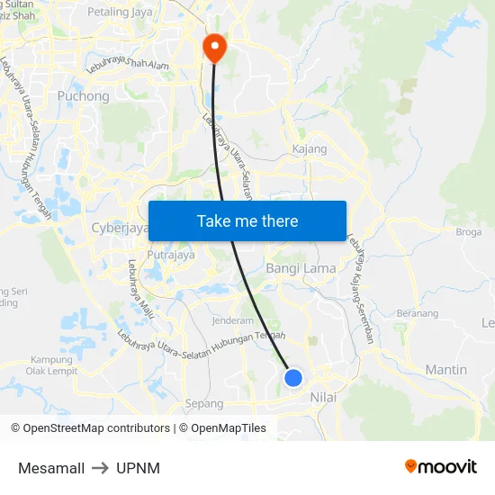 Mesamall to UPNM map