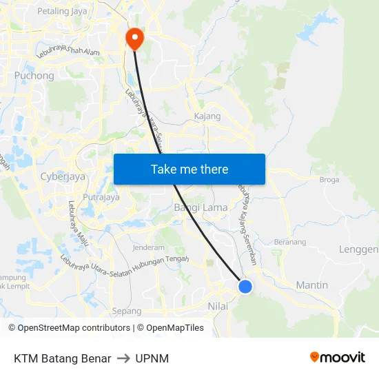 KTM Batang Benar to UPNM map
