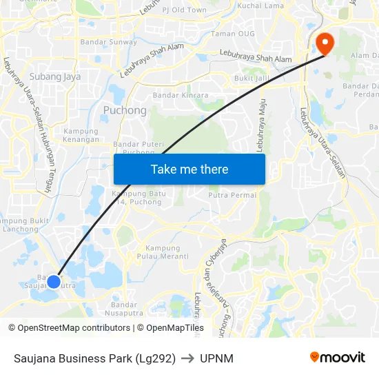 Saujana Business Park (Lg292) to UPNM map
