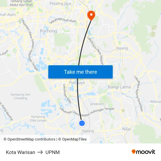 Kota Warisan to UPNM map