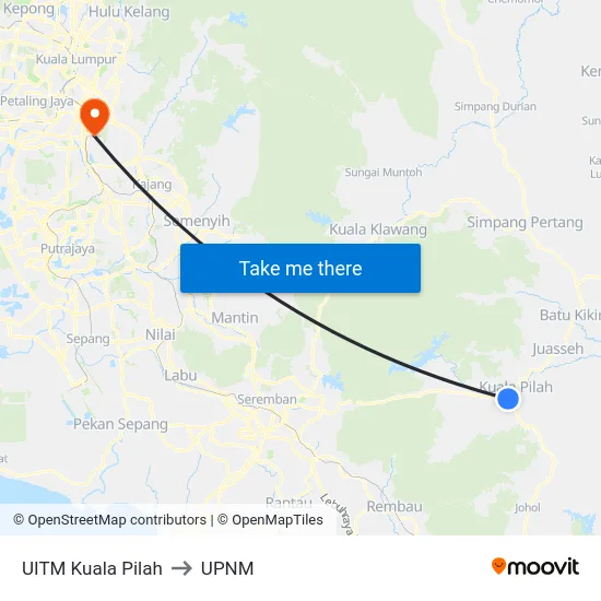 UITM Kuala Pilah to UPNM map
