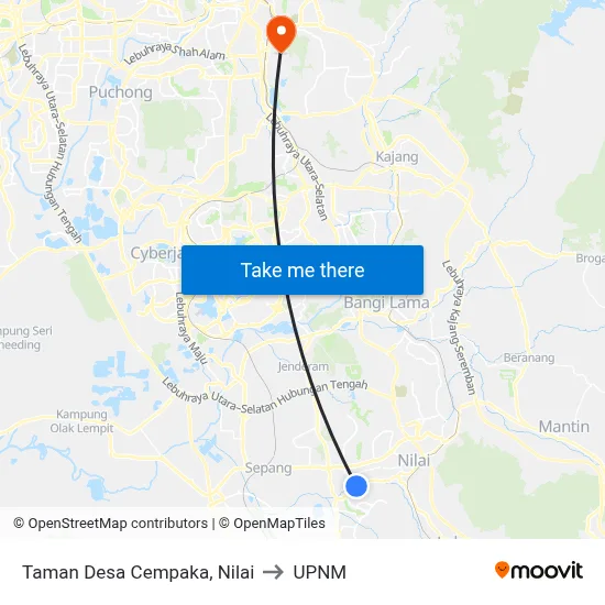 Taman Desa Cempaka, Nilai to UPNM map