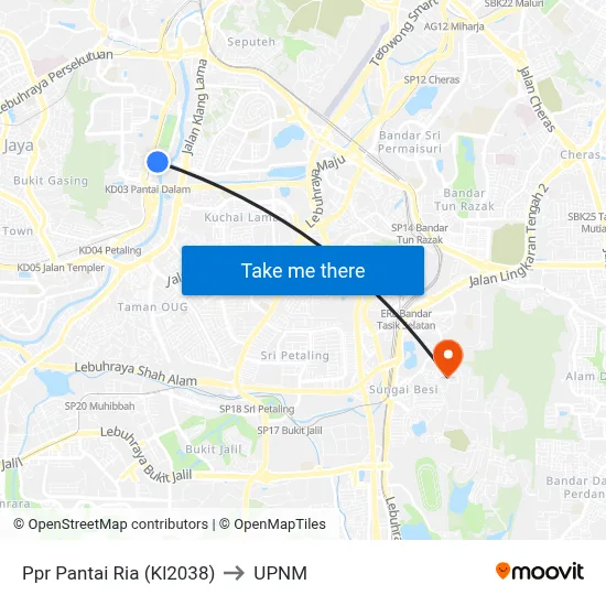 Ppr Pantai Ria (Kl2038) to UPNM map