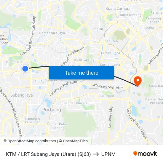 KTM / LRT Subang Jaya (Utara) (Sj63) to UPNM map