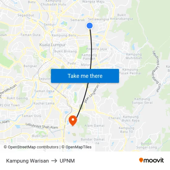Kampung Warisan to UPNM map