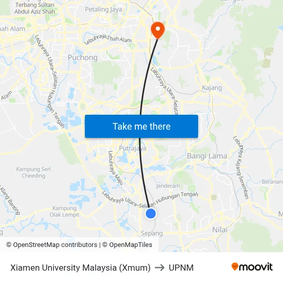 Xiamen University Malaysia (Xmum) to UPNM map
