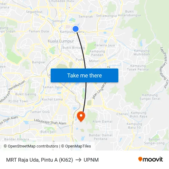 MRT Raja Uda, Pintu A (Kl62) to UPNM map
