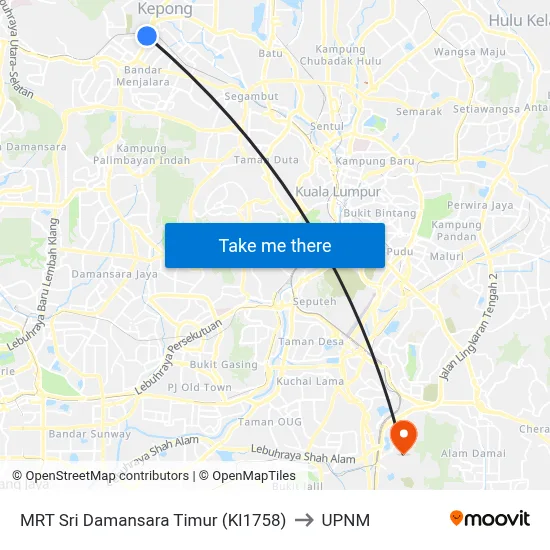 MRT Sri Damansara Timur (Kl1758) to UPNM map