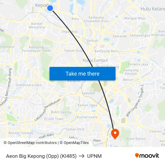 Aeon Big Kepong (Opp) (Kl485) to UPNM map