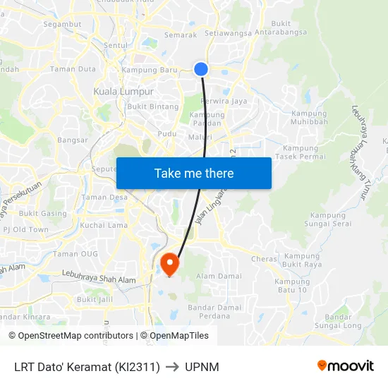 LRT Dato' Keramat (Kl2311) to UPNM map