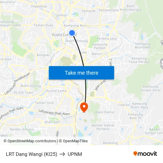 LRT Dang Wangi (Kl25) to UPNM map