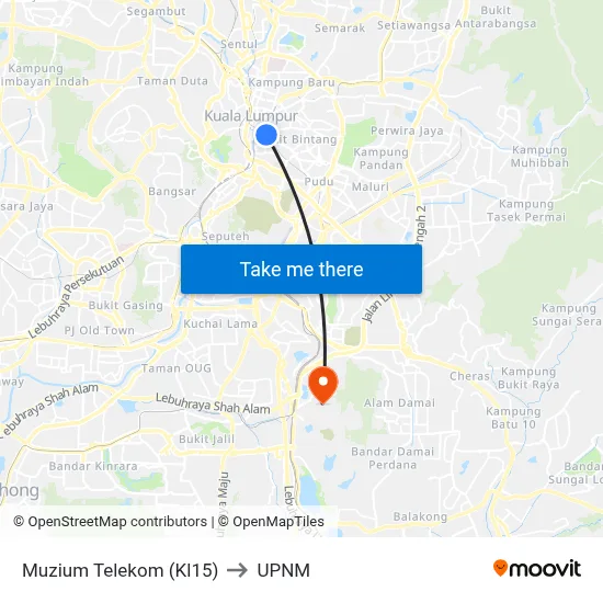 Muzium Telekom (Kl15) to UPNM map