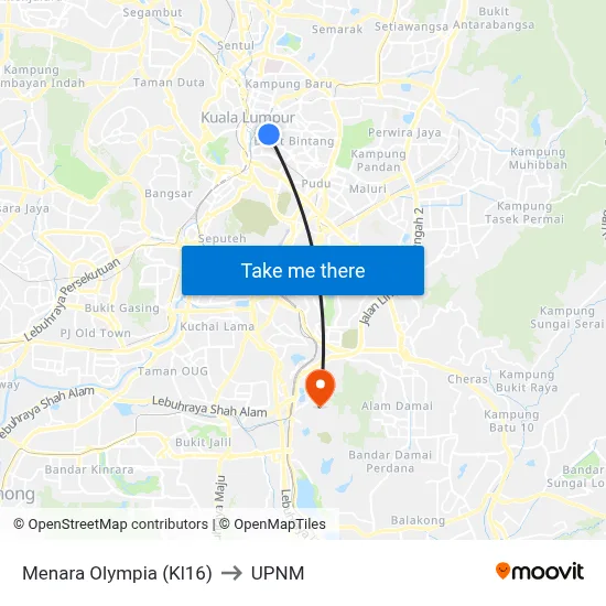 Menara Olympia (Kl16) to UPNM map