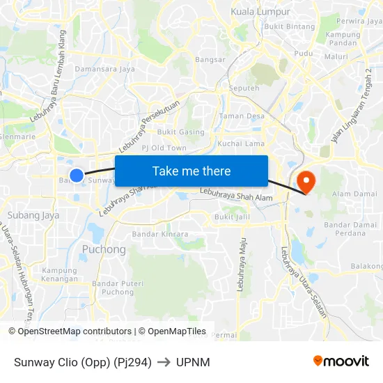 Sunway Clio (Opp) (Pj294) to UPNM map