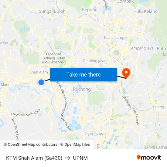 KTM Shah Alam (Sa430) to UPNM map
