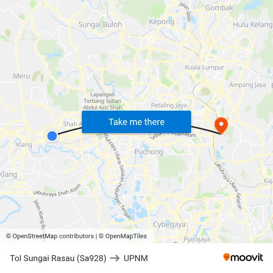 Tol Sungai Rasau (Sa928) to UPNM map