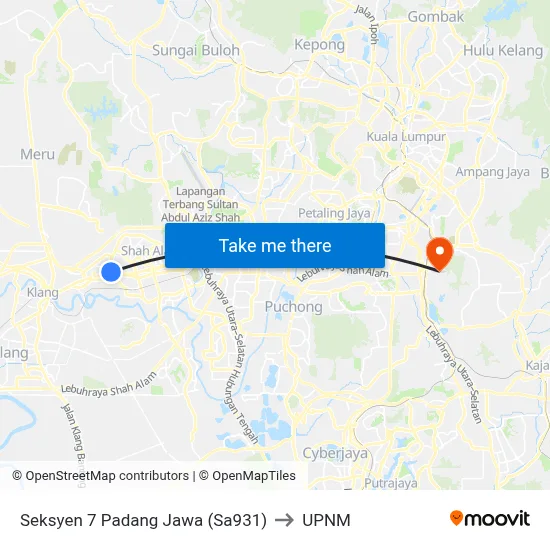 Seksyen 7 Padang Jawa (Sa931) to UPNM map