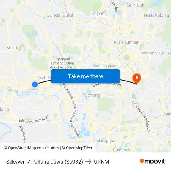 Seksyen 7 Padang Jawa (Sa932) to UPNM map