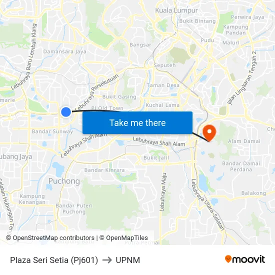 Plaza Seri Setia (Pj601) to UPNM map