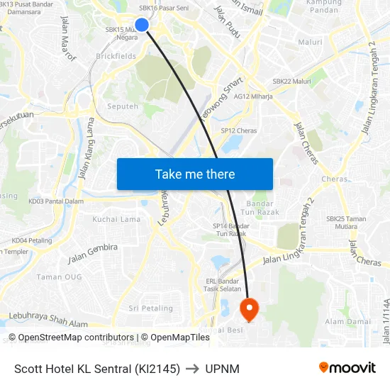 Scott Hotel KL Sentral (Kl2145) to UPNM map