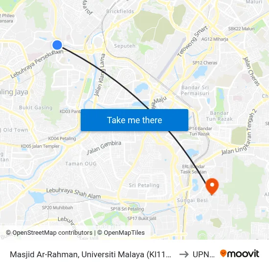 Masjid Ar-Rahman, Universiti Malaya (Kl1102) to UPNM map