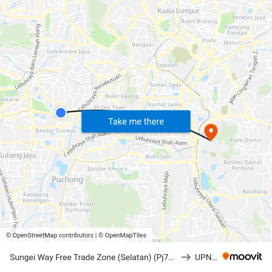 Sungei Way Free Trade Zone (Selatan) (Pj744) to UPNM map