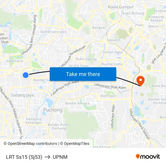 LRT Ss15 (Sj53) to UPNM map