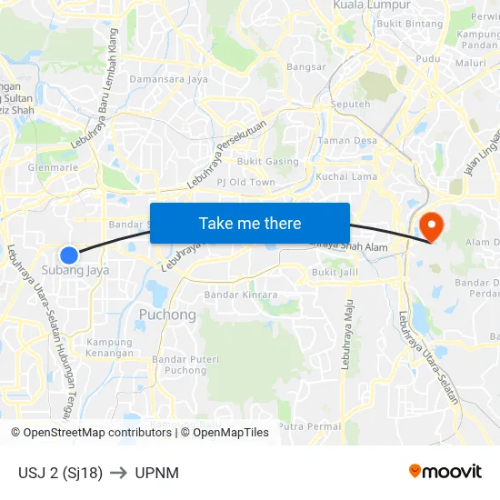 USJ 2 (Sj18) to UPNM map