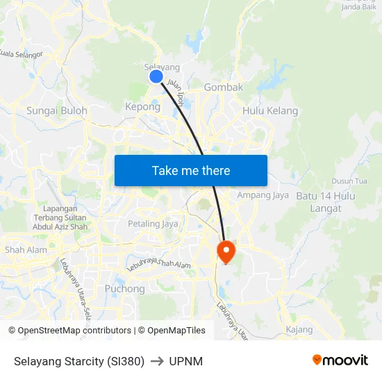 Selayang Starcity (Sl380) to UPNM map