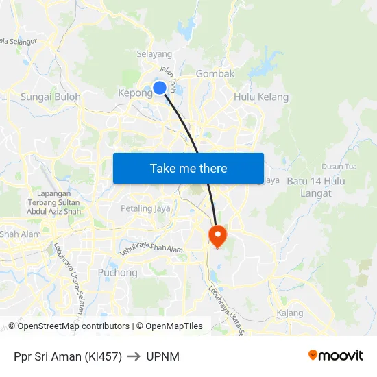 Ppr Sri Aman (Kl457) to UPNM map