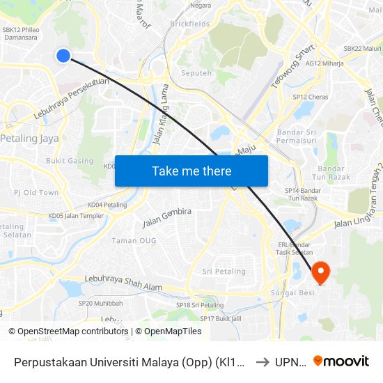 Perpustakaan Universiti Malaya (Opp) (Kl1109) to UPNM map