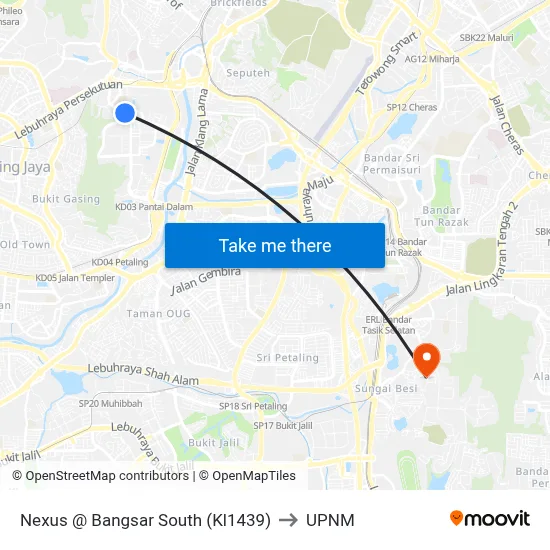 Nexus @ Bangsar South (Kl1439) to UPNM map