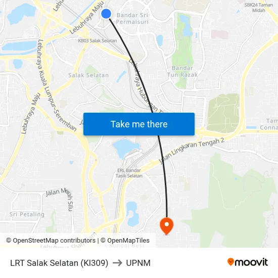 LRT Salak Selatan (Kl309) to UPNM map