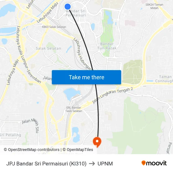 JPJ Bandar Sri Permaisuri (Kl310) to UPNM map